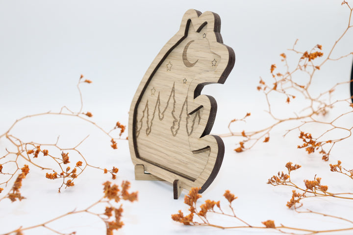 Wooden Bear With Forest Art