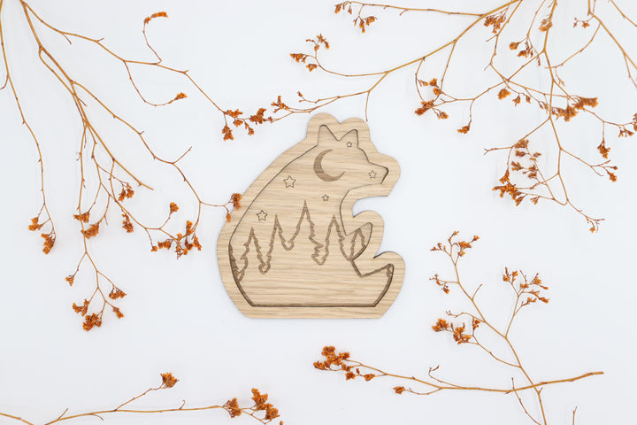 Wooden Bear With Forest Art
